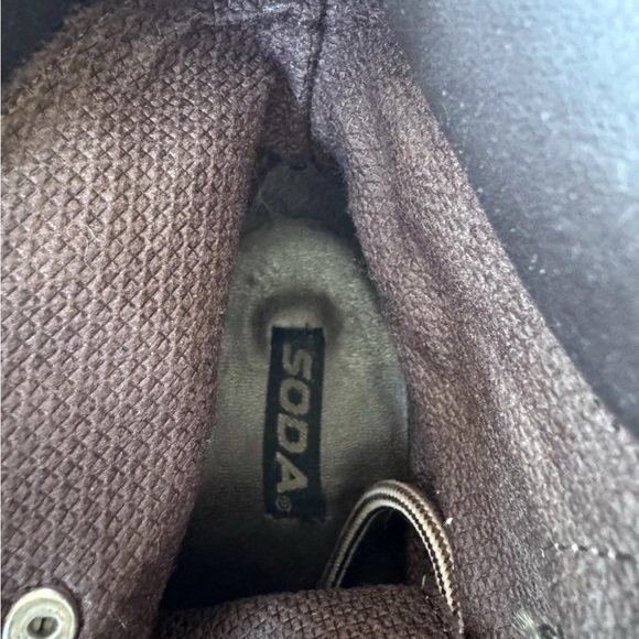 Vintage 90s Y2K SODA Brown Faux Chunky Platform Distressed Lace up moto boot 6.5 - Picture 13 of 13